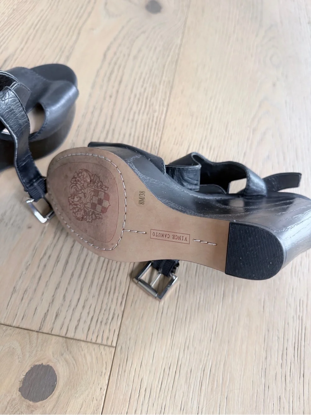 Vince Camuto Black Leather Strappy Open-Toe Heels